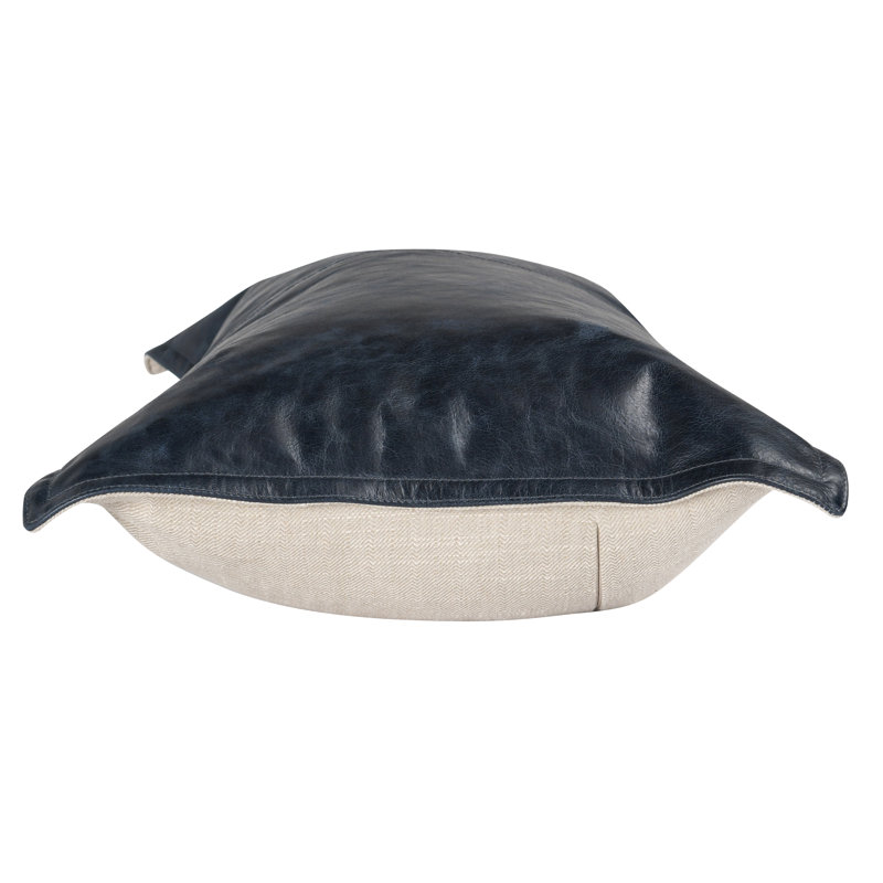 Kosas Home Cheyenne 100% Leather Throw Pillow, Nightfall Blue, 14" x 26", Rectangular