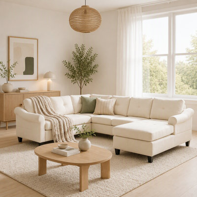 Canapé modulaire en U 106,3 po, chenille, canapé modulaire rembourré, beige, pour le salon