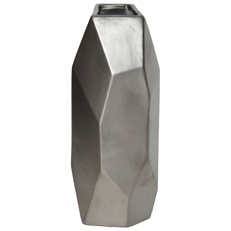 Vase de table en céramique Vinson, H 12 po x l 5,5 po x P 5 po, Argent