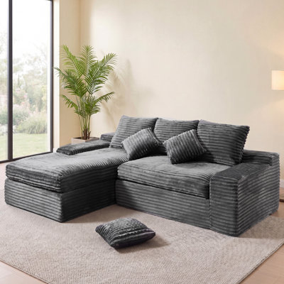 Boneless L-Shaped Modular Sectional Living Room Sofa Set,2 Pc Free Combination & Installation Free