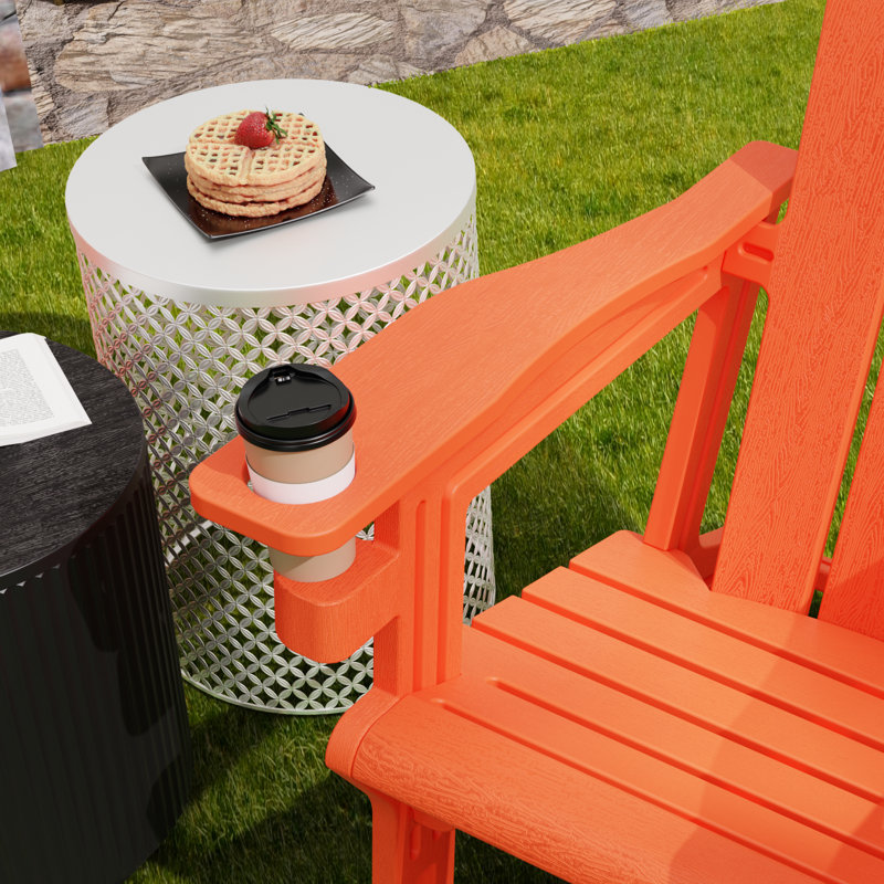Two in a set  Adirondack Chair with Cup Holder All-Weather Reclining Chair for Patio Deck Backyard and Poolside, Orange