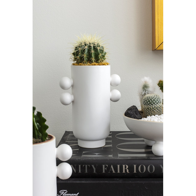 White Round Handmade Ceramic Planter with Spheres