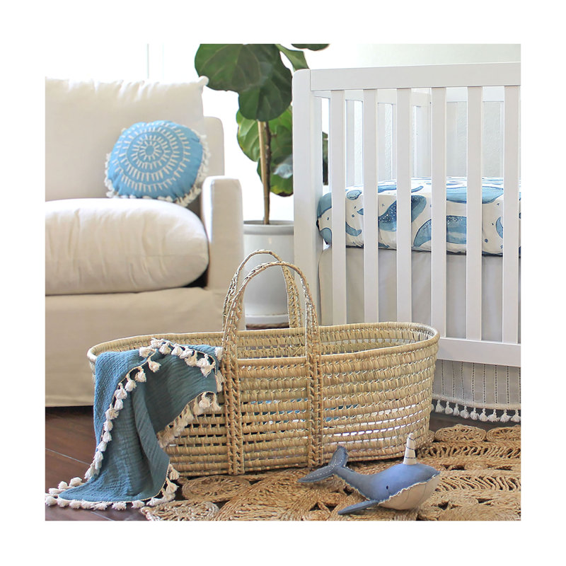 6-Layer 100% Cotton Muslin Baby Blanket, 30"x40", For Baby Nursery or Stroller by Crane Baby, Blue