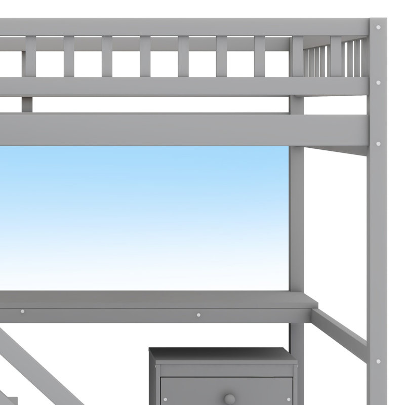 Lit mezzanine avec deux commodes, bureau et bande lumineuse, Gris