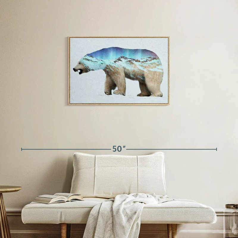 L'ours polaire arctique, Cadre flottant en bois naturel, 31 po x 21 po
