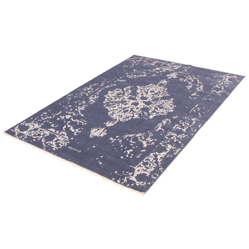 Tapis oriental bleu / blanc Lemuel, Forme Rectangle : 6 pi 5 po x 9 pi 6 po