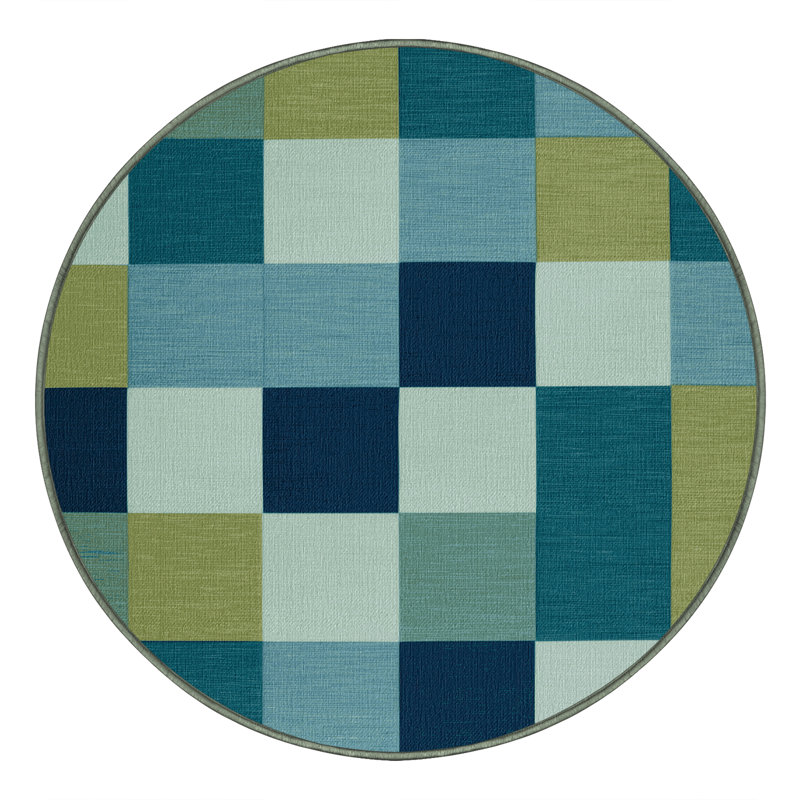 Tapis vert à carreaux lavable à la machine, Rond 4 pi