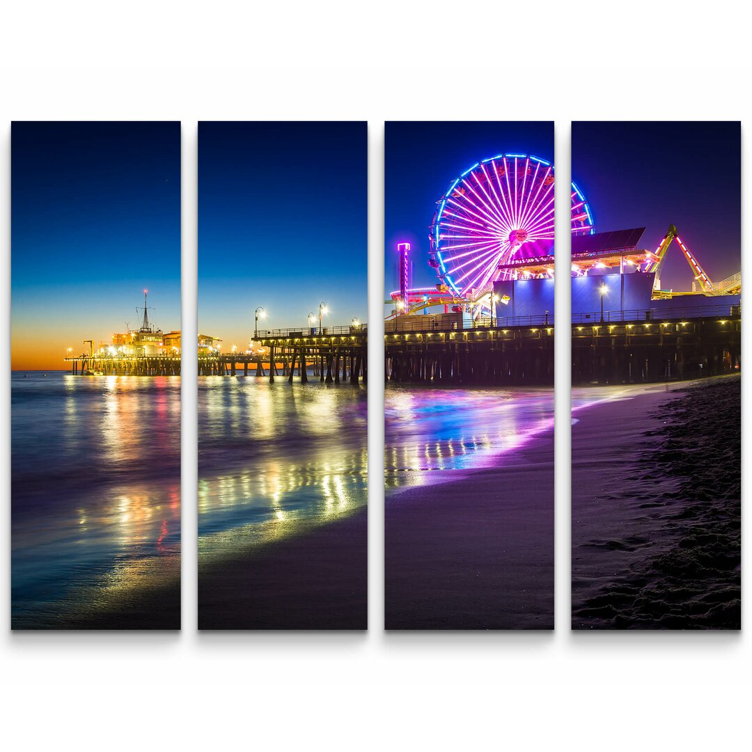 4-tlg. Leinwandbilder-Set Santa Monica Pier bei Nacht