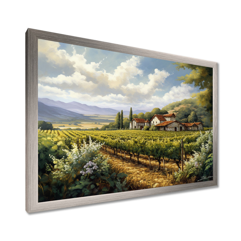 Vineyard Charm Landscape I - Vineyard Wall Art, Cadre simple argenté, H 12 po x l 20 po x P 1 po