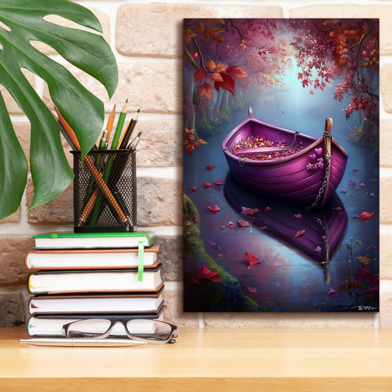 Art mural sur toile Winston Porter «Romantic Purple Boat On The River» par Momart, H 18 po x l 12 po x P 0,75 po