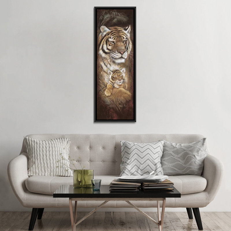 « maternel instinct », peinture sur toile tendue, H 60 po x l 20 po x P 1,5 po, Cadre noir