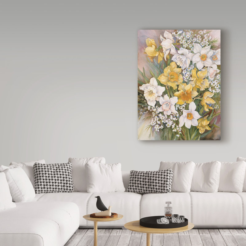 Yellow and White Daffodils Mid-Century Modern Canvas Art
