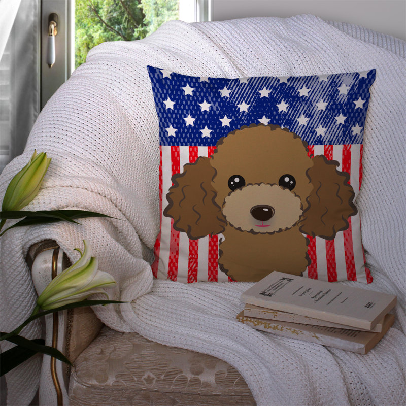  Coussin 14 "American Flag, 14 po x 14 po, Caniche brun chocolat