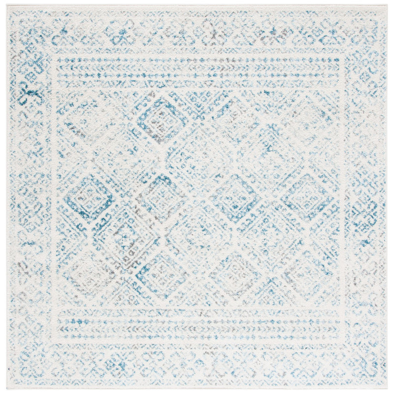 Tapis ivoire / turquoise Dickson, Carré 5 pi