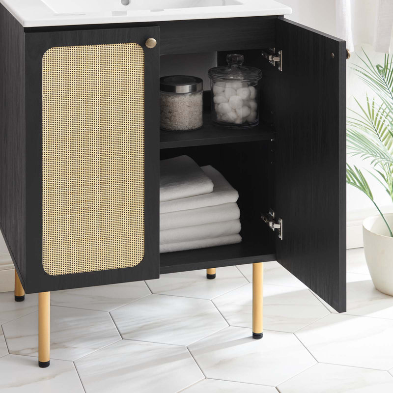 Modway Chaucer 24.5'' Single Bathroom Vanity with Wood Top, White, Black/Gold
