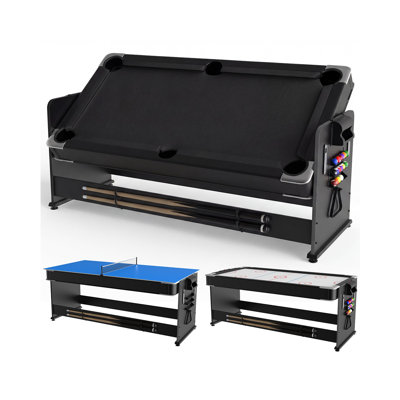 Table multi-jeux 7-en-1 de 7 pi - Air hockey, billard et tennis de table combo avec flux d'air haute performance, couvercle basculant facile et accessoires complets pour la salle de jeu, le jeu d'homme et la famille
