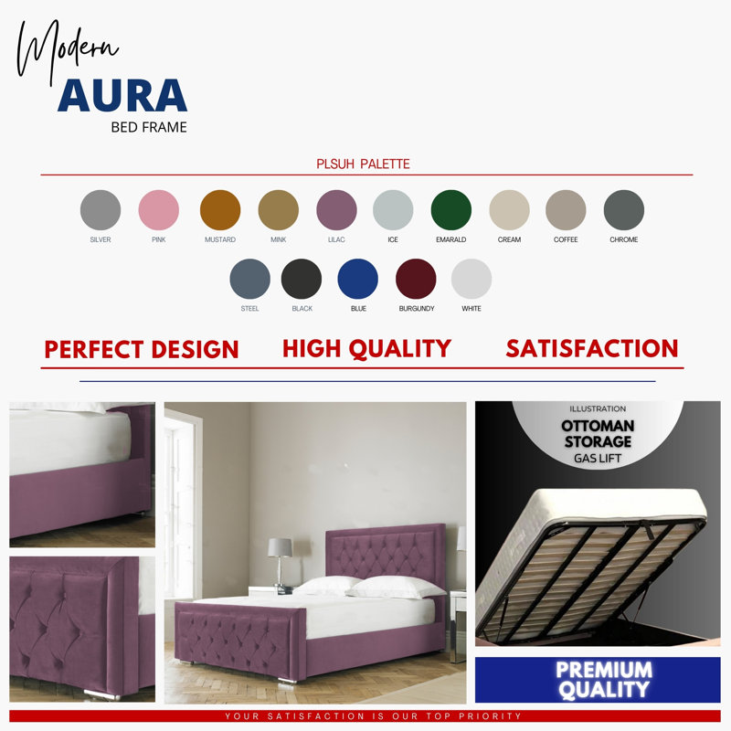 Aura Averian Upholstered Ottoman Storage Bed - Plush Velvet Gas Lift Bed Frame with Headboard, Single (3'), Lilac