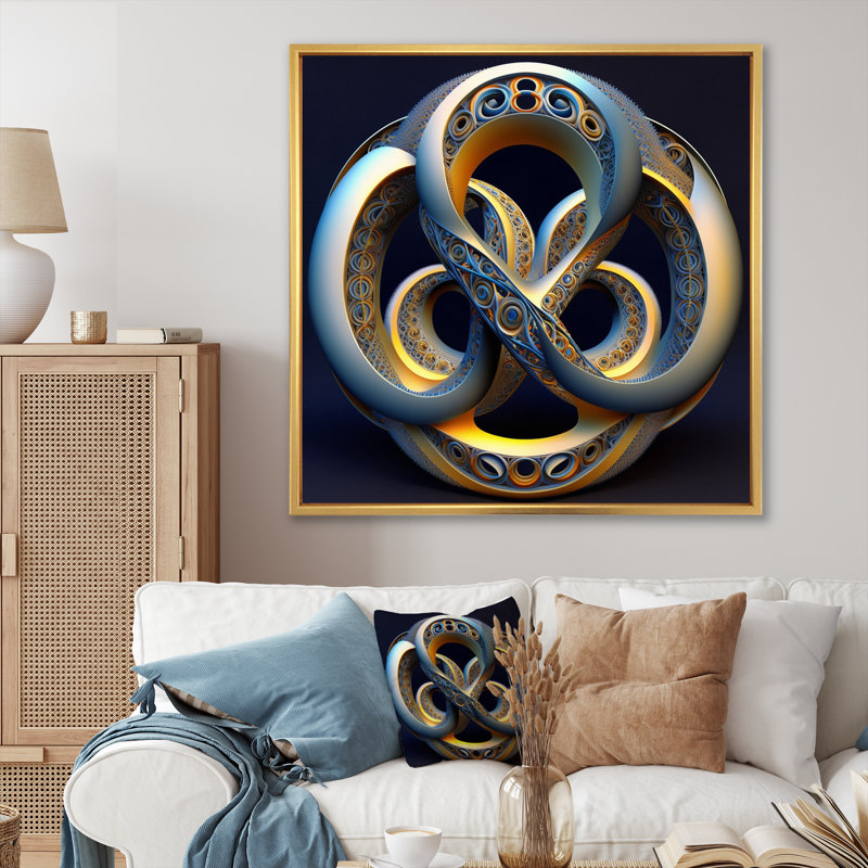 Circulaire Infinitiy Lemniscate en couleurs rétro sur toile, Cadre flottant doré, H 16 po x l 16 po x P 1 po
