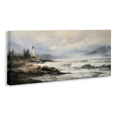 Coastal Lighthouse Waves Canvas Wall Art by Petal Prints Design