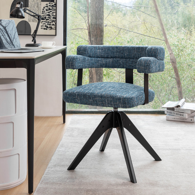 Chaise pivotante rembourrée en tissu Mira, Bleu, 1