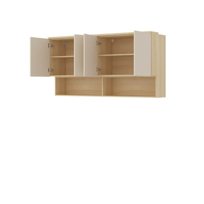 Tedmund 12 Floating Cabinet 168cm, Extra-Wide Wall Bedroom Cabinet with 4 Doors & Open Storage