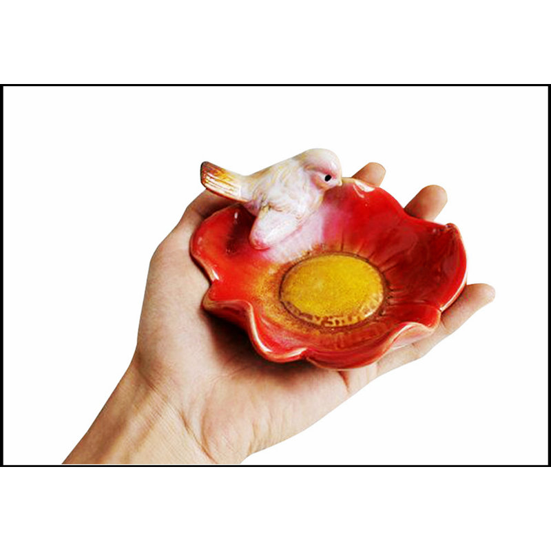 Porte-assiettes et porte-assiettes à motif champêtre en forme de fleur rouge et oiseau, Rouge