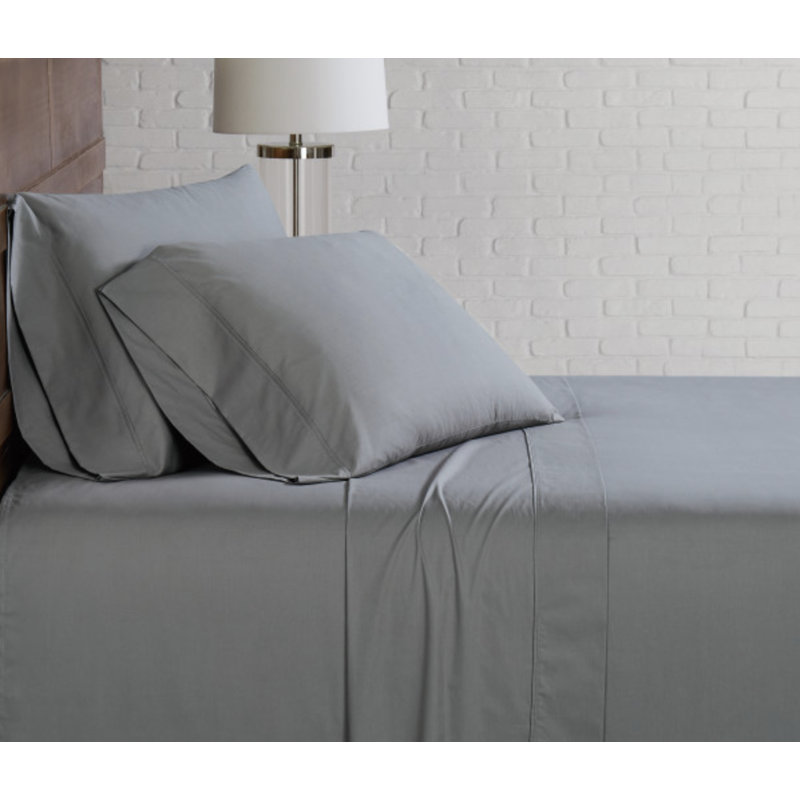 Percale solide, Ensemble de draps pour grand lit avec 2 taies d'or, Noir