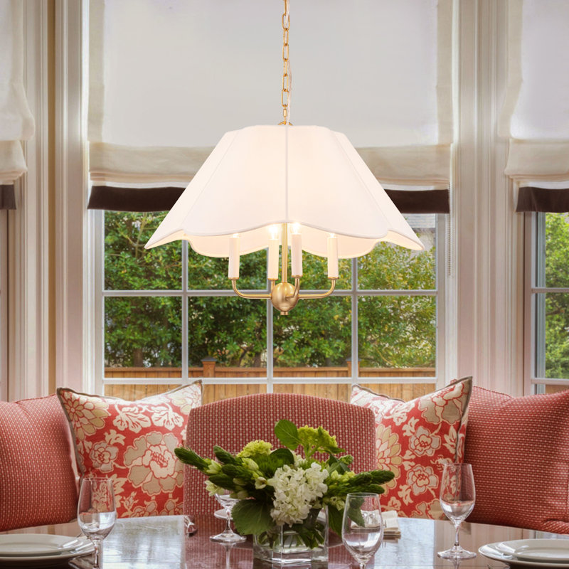 4-Light Scalloped Flower Fabric Shade Chandelier