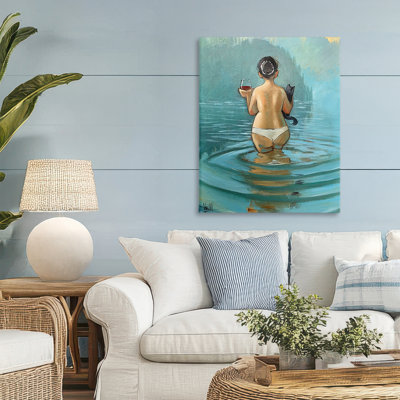 Cat & Wine Dip At Twilight Canvas, design by Ronald West