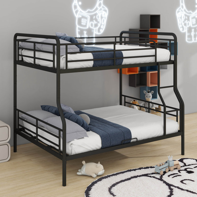 Full XL Over Queen Metal Bunk Bed, Noir