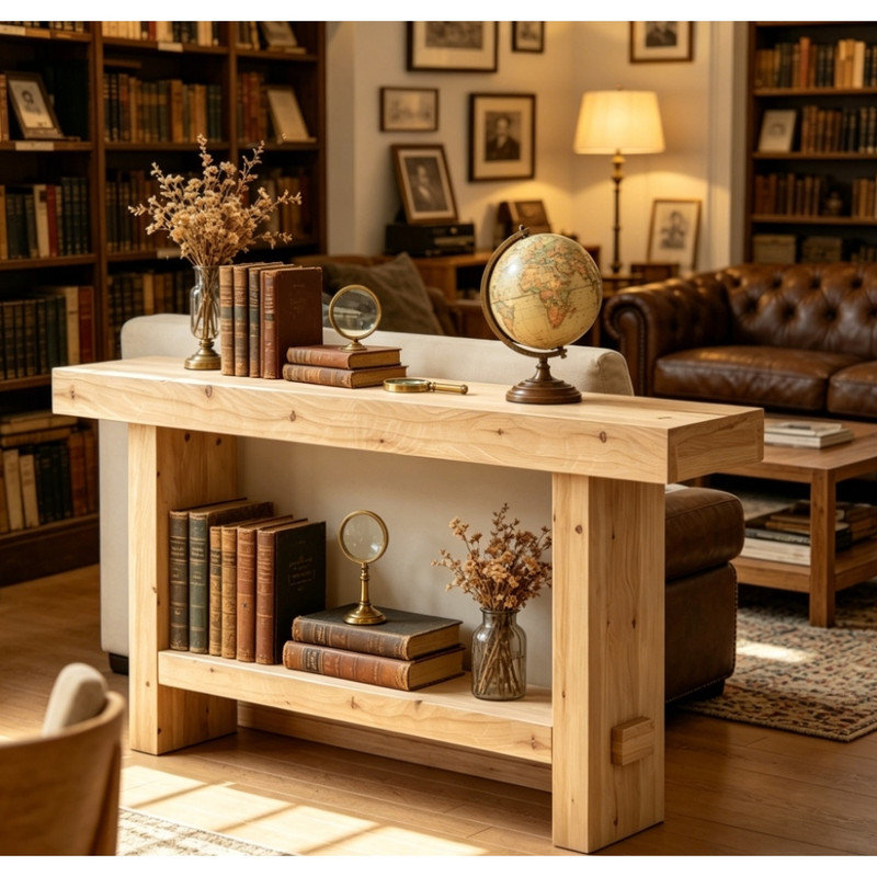 Console 62,99 "en bois rustique, table d'appoint étroite avec tablette inférieure ouverte pour le vestibule et le salon