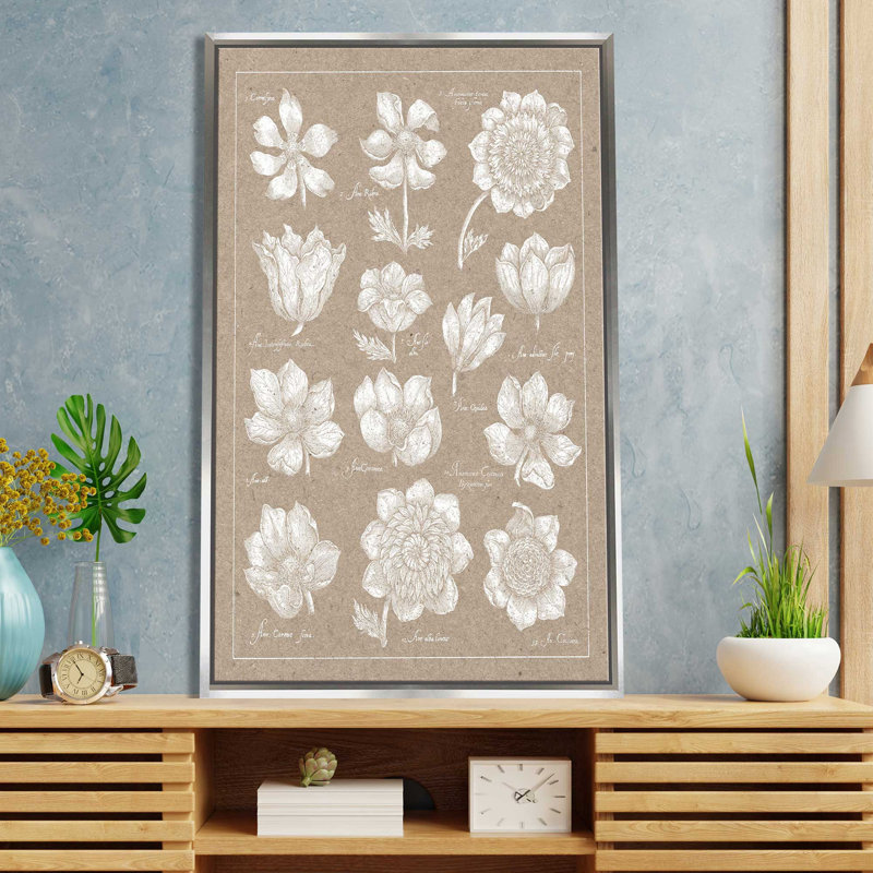 " Anemone Plate I " Painting Print, 27.5" W x 43.5" H, Silver Framed