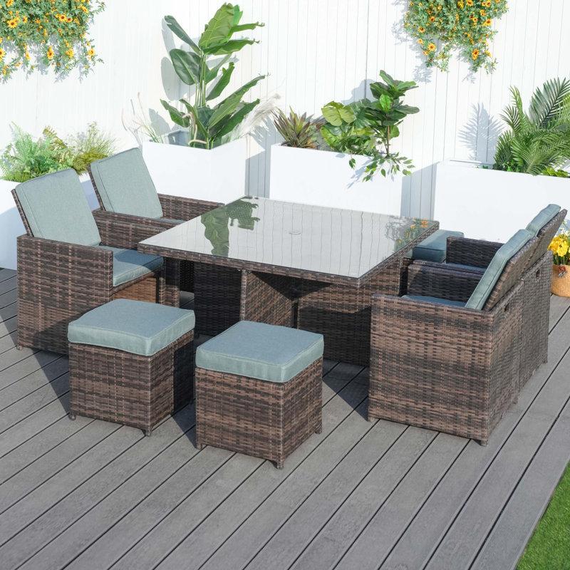 Square 8 - Person 49.2'' Patio Dining Set With Cushions, Brown, Celadon