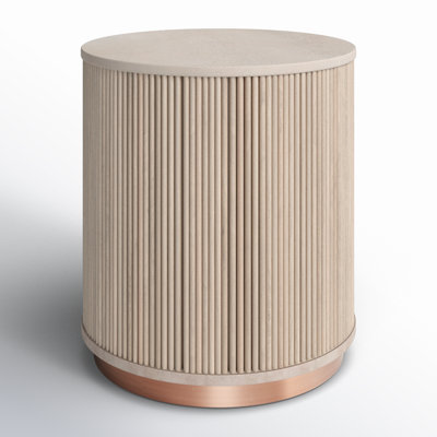 Derbey Solid Wood Tray Top Drum End Table with Storage