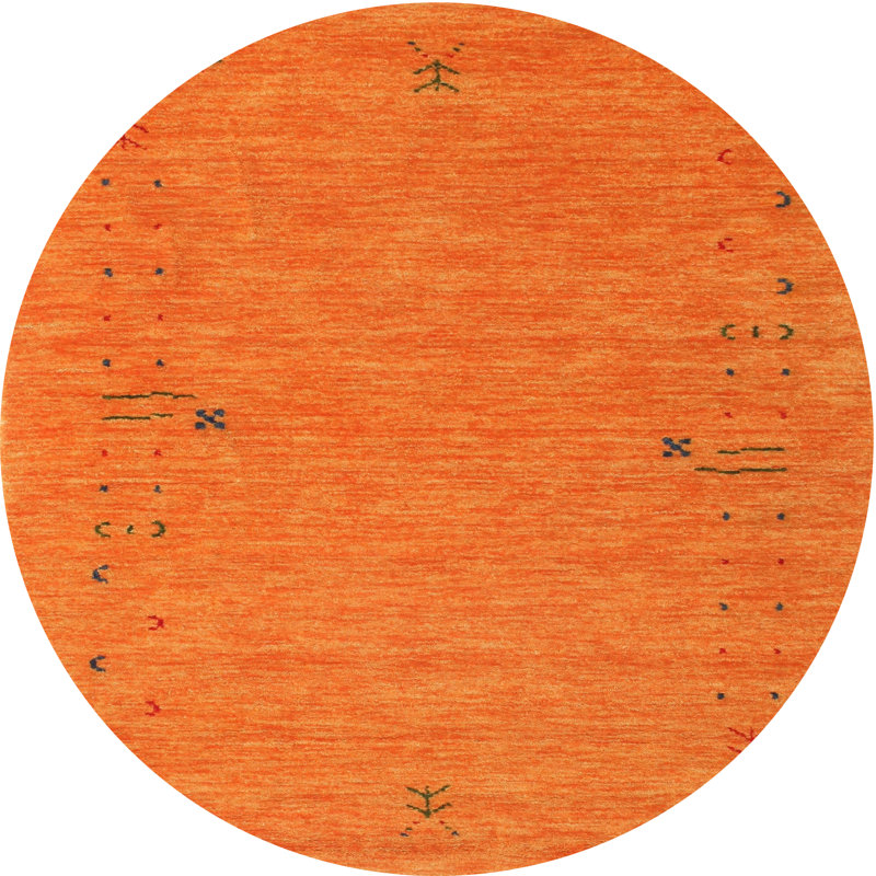 Tapis de zone orange contemporaine, Rond 6 pi