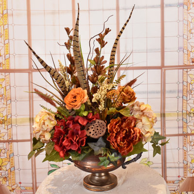 Rust And Tan Peony And  Hydrangea Silk Floral Centerpiece