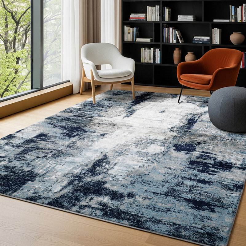 Roudebush Machine Woven Aqua Rug, Rectangle 160 x 220 cm, Black/Grey
