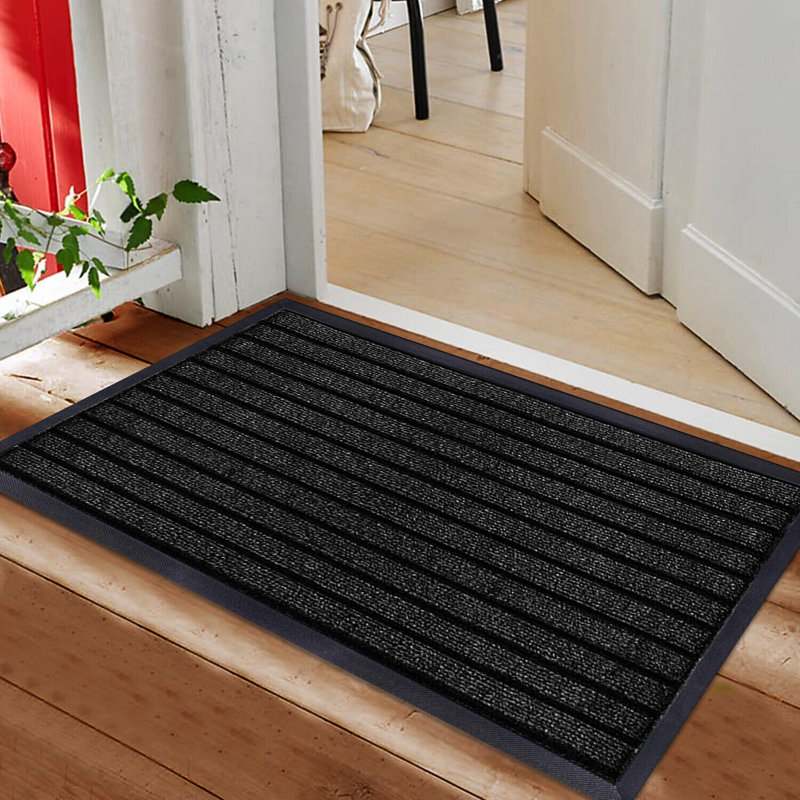 Nakale Striped Indoor / Outdoor Doormat, Black, Rectangle W45 x L75 cm