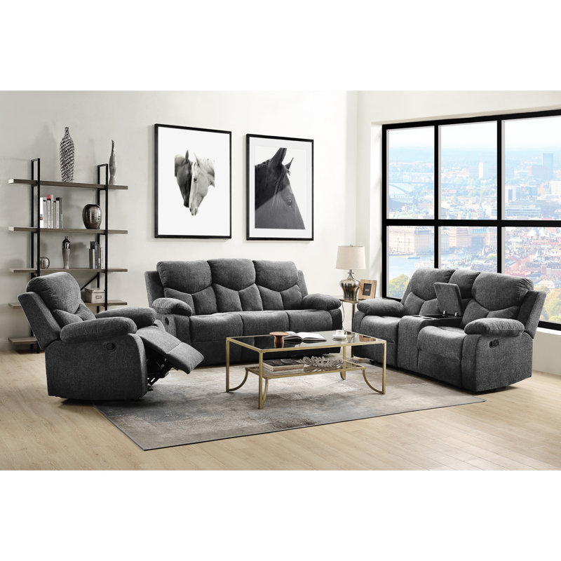 Relaxing 3 Chenille With Reclining And A Convenient Drop Down Table Grey Recliner Design