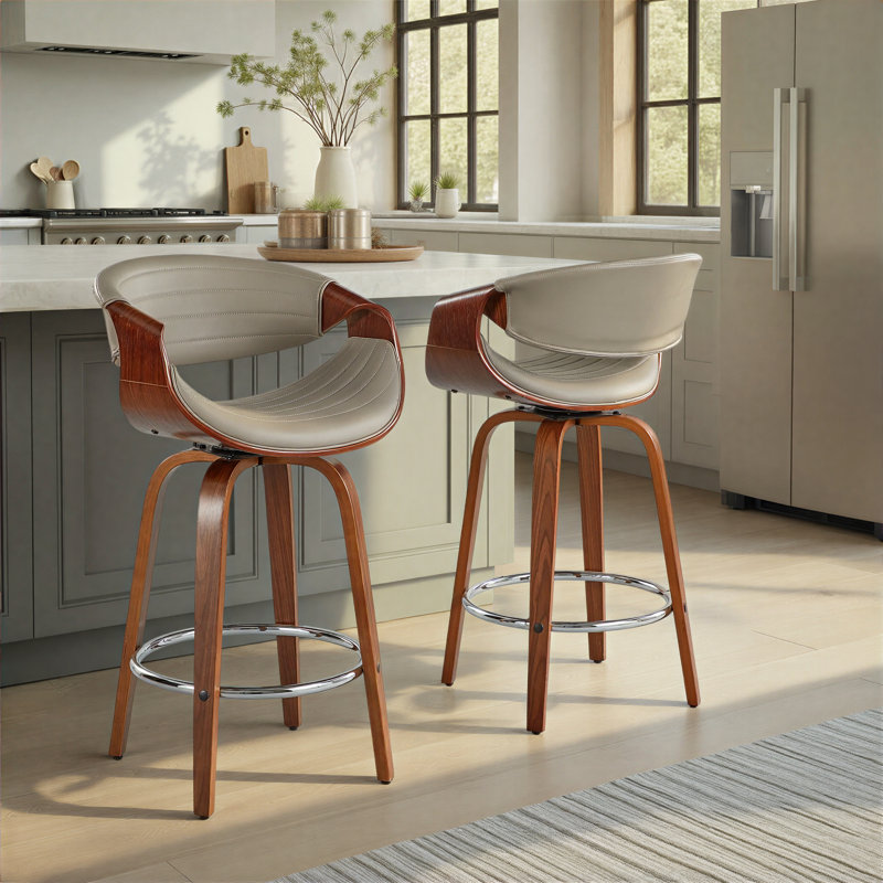 Arabelle Swivel Counter & Bar Stool, Counter Stool (26" Seat Height), Walnut/Chrome, Gray