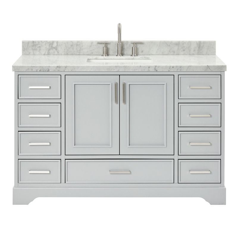 55'' Single Bathroom Vanity with Carrara Marble Top, Gray