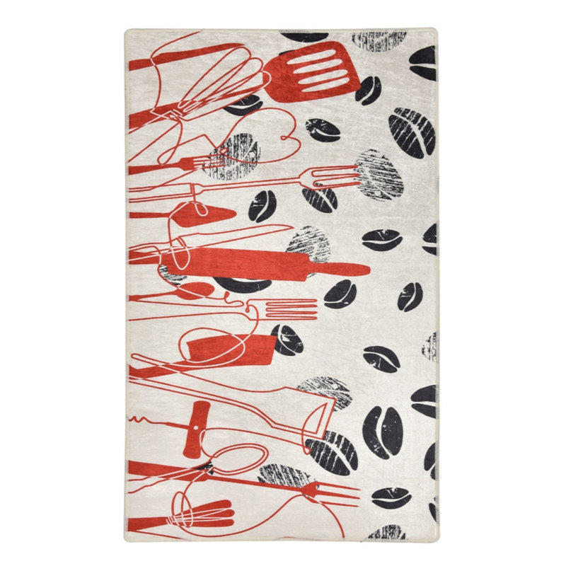 Tapis blanc / noir / rouge en polyester tissé à plat Reema, Rectangle 3 pi 3 po x 6 pi 7 po