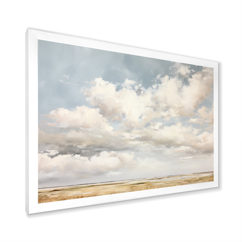 Nuage blanc paysage minimaliste - décoration murale nuages, Cadre simple blanc, H 16 po x l 32 po x P 1 po