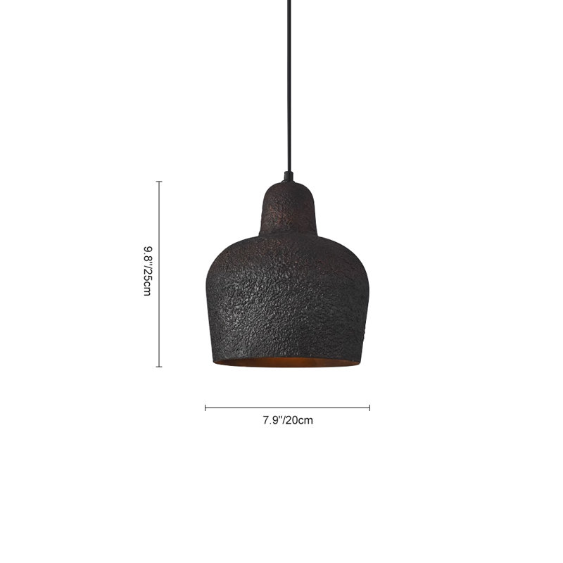 1-Light Resin Industrial Distressed Black Bell Pendant Light