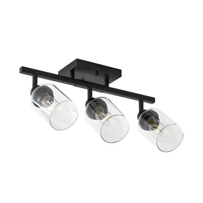 3-Light Semi Flush Mount Ceiling Light, Adjustable Kitchen Light Fixtures Ceiling Mount with Clear Glass Shades, Rotatable Black Track Lighting Fixtures for Hallway, Foyer, Bedroom(Bulb Not Included)