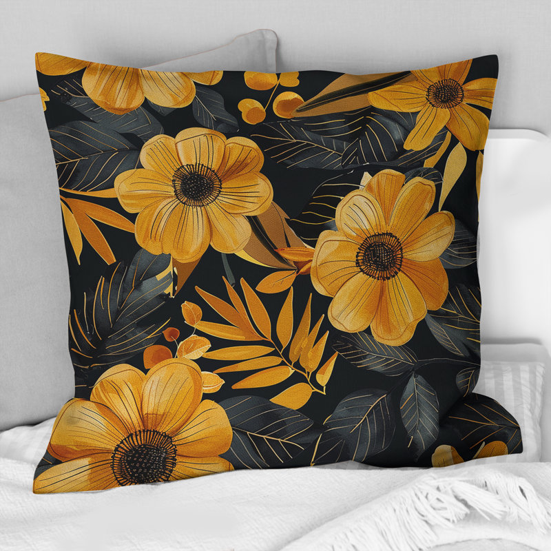 Coussin décoratif fleurs tropicales orange et vert II, H 18 po x l 18 po