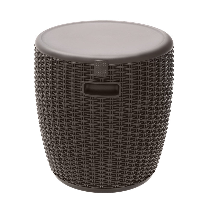 Table d'appoint pour refroidisseur de glace d'extérieur 9,5 gallons SHAREWIN, coffre à glace portatif rond en rotin avec poignée intégrée, poignées latérales avec couvercle supérieur