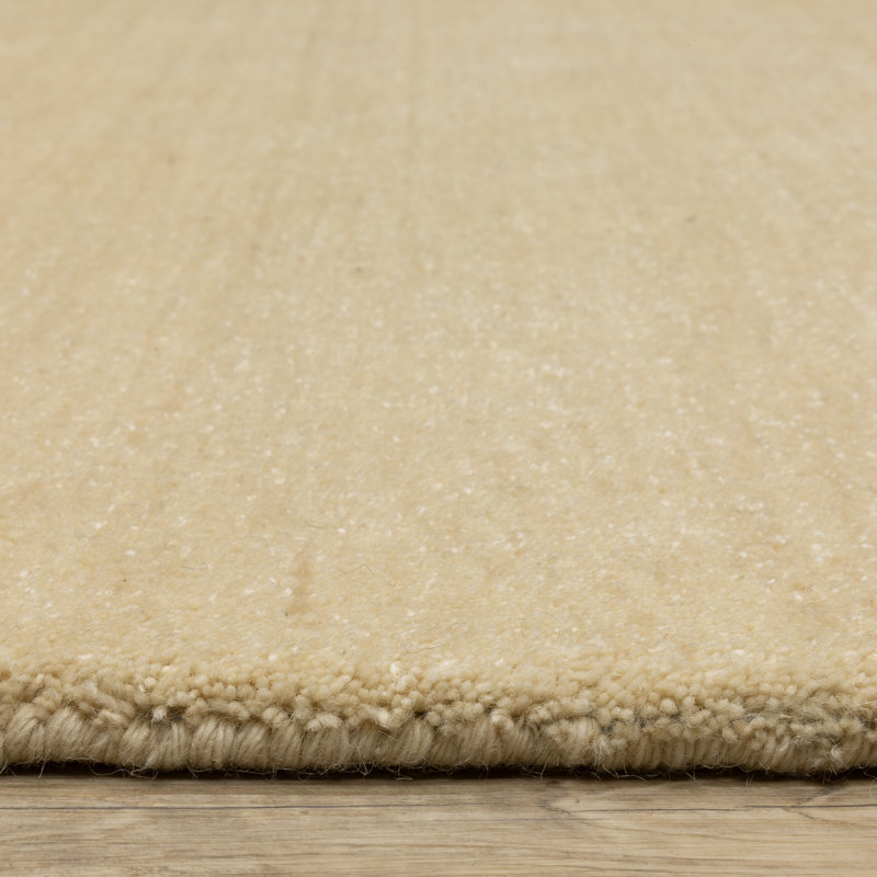 Yolandi Beige Solid Color Hand Tufted Wool Area Rug, Rectangle 5' x 8'
