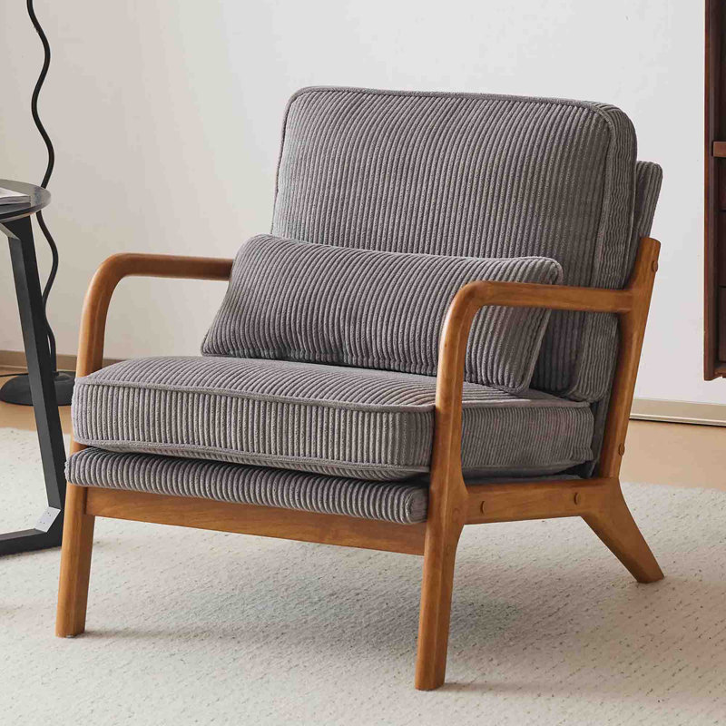 Upholstered Corduroy Accent Chair, Light Grey