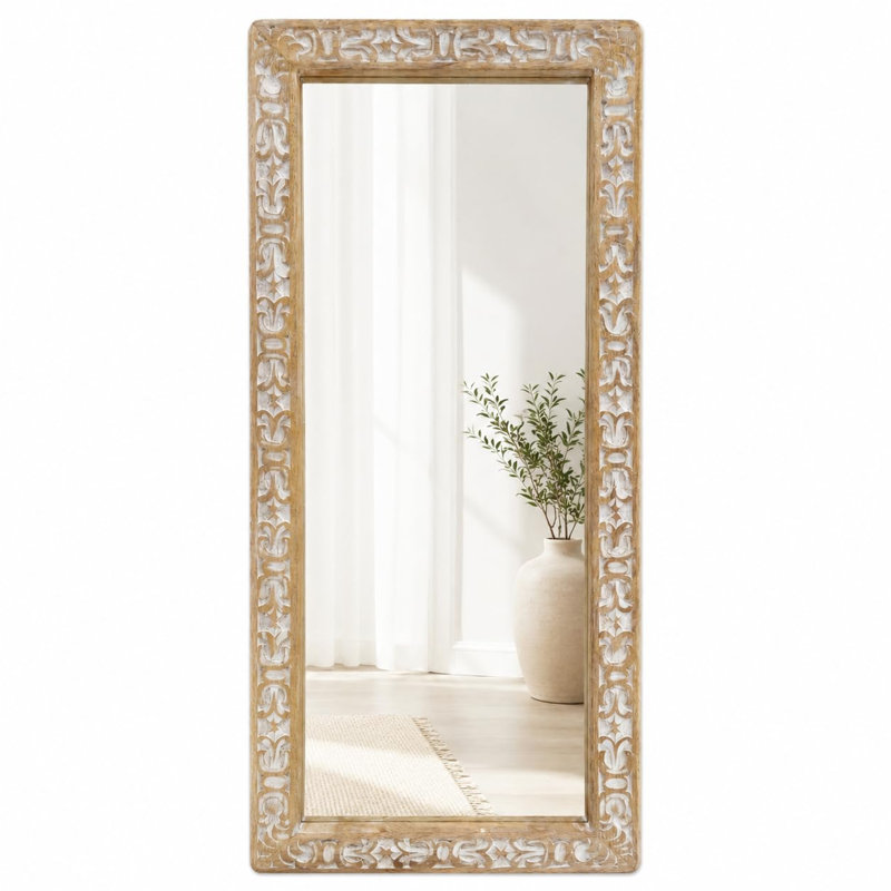 Miroir mural rustique en bois massif - Blanc antique, White Antique